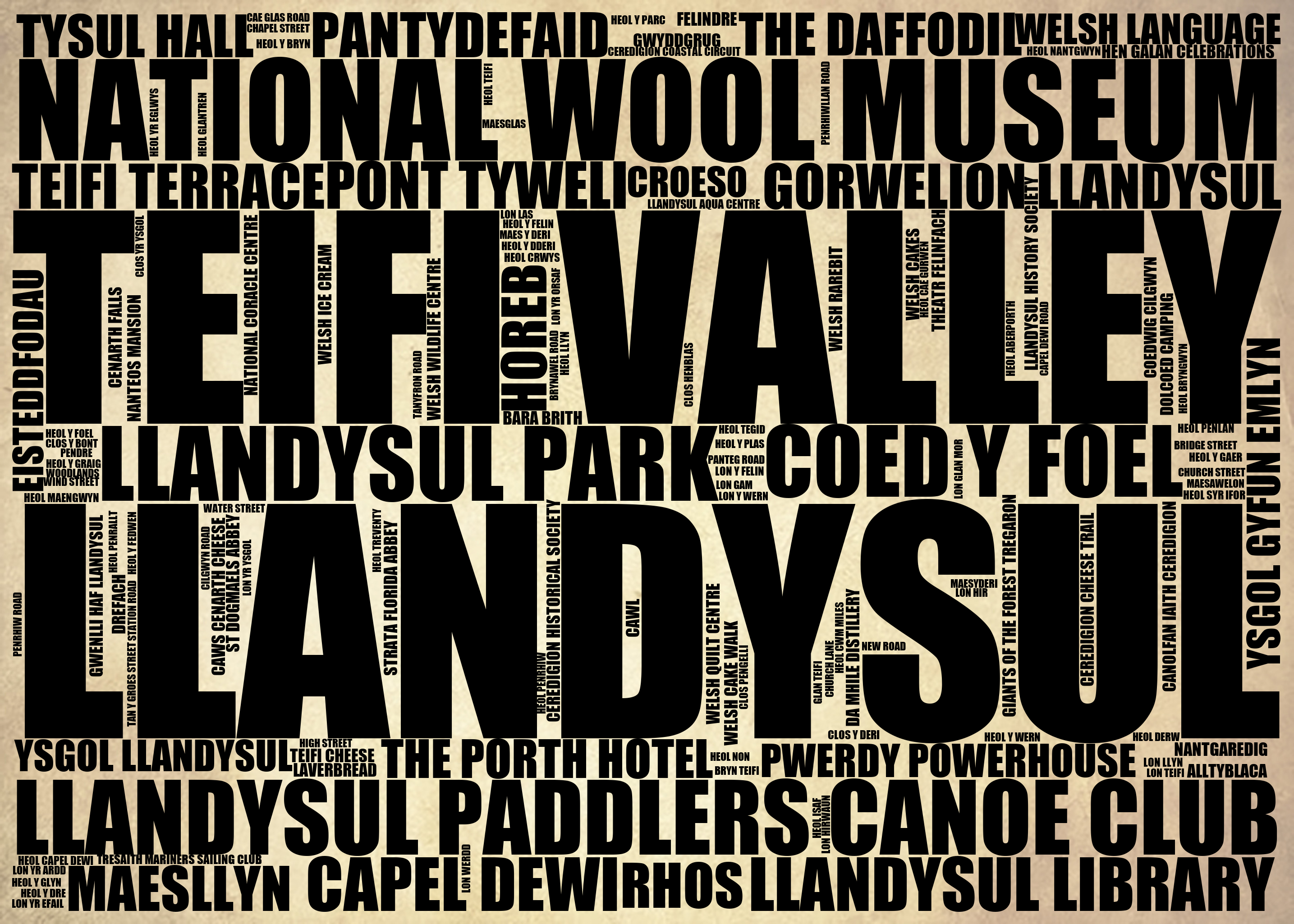 Llandysul - Premium Typographic Word Cloud Prints, Posters & Gifts