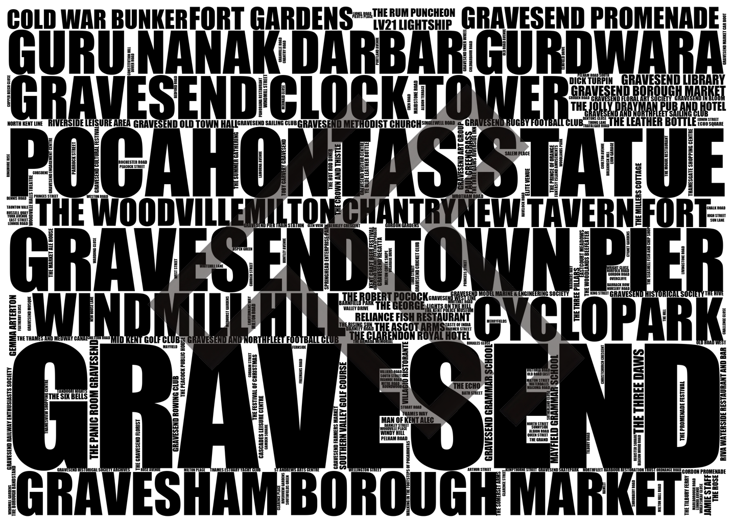 Gravesend - Premium Typographic Word Cloud Prints, Posters & Gifts