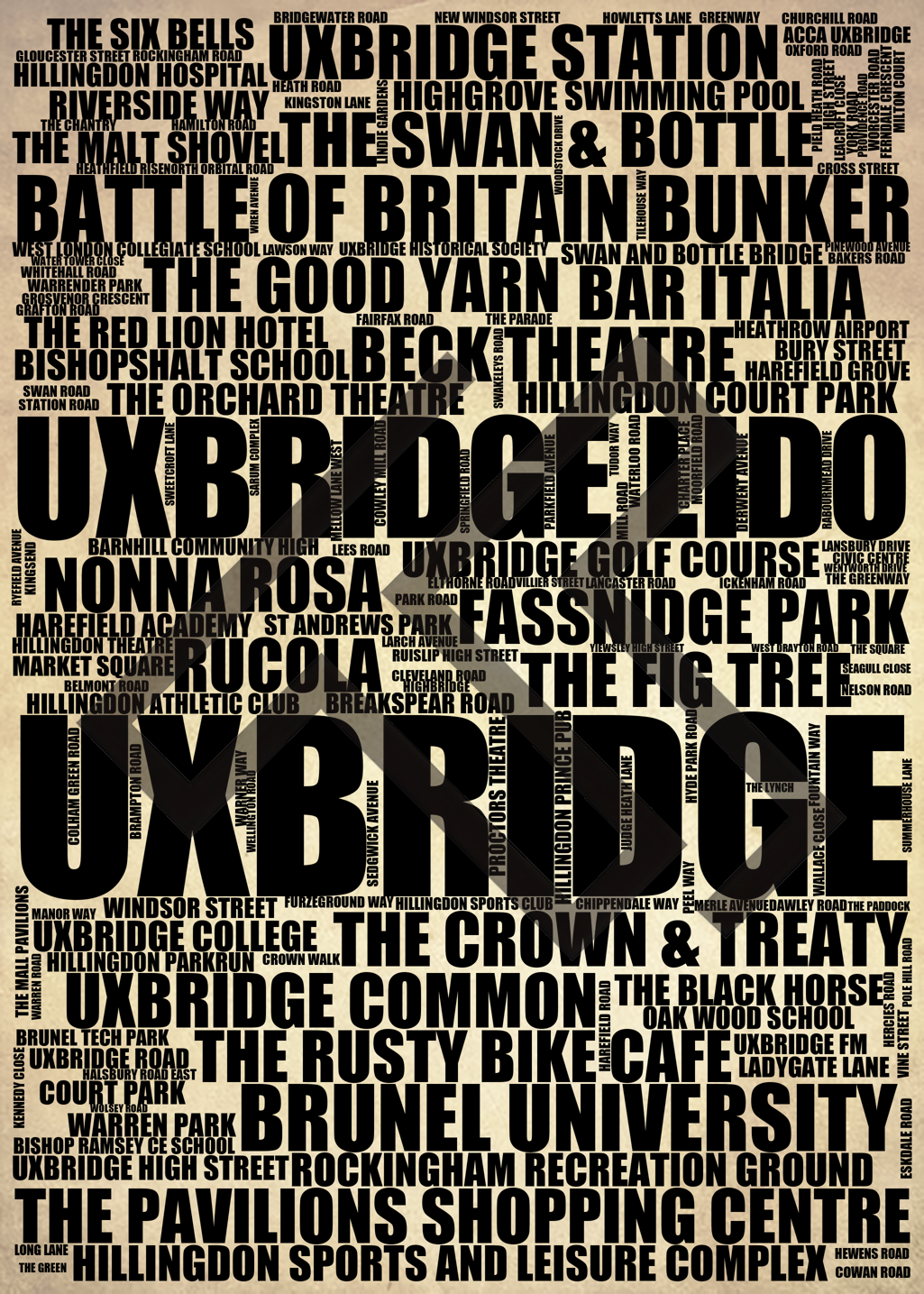 Uxbridge - Premium Typographic Word Cloud Prints, Posters & Gifts