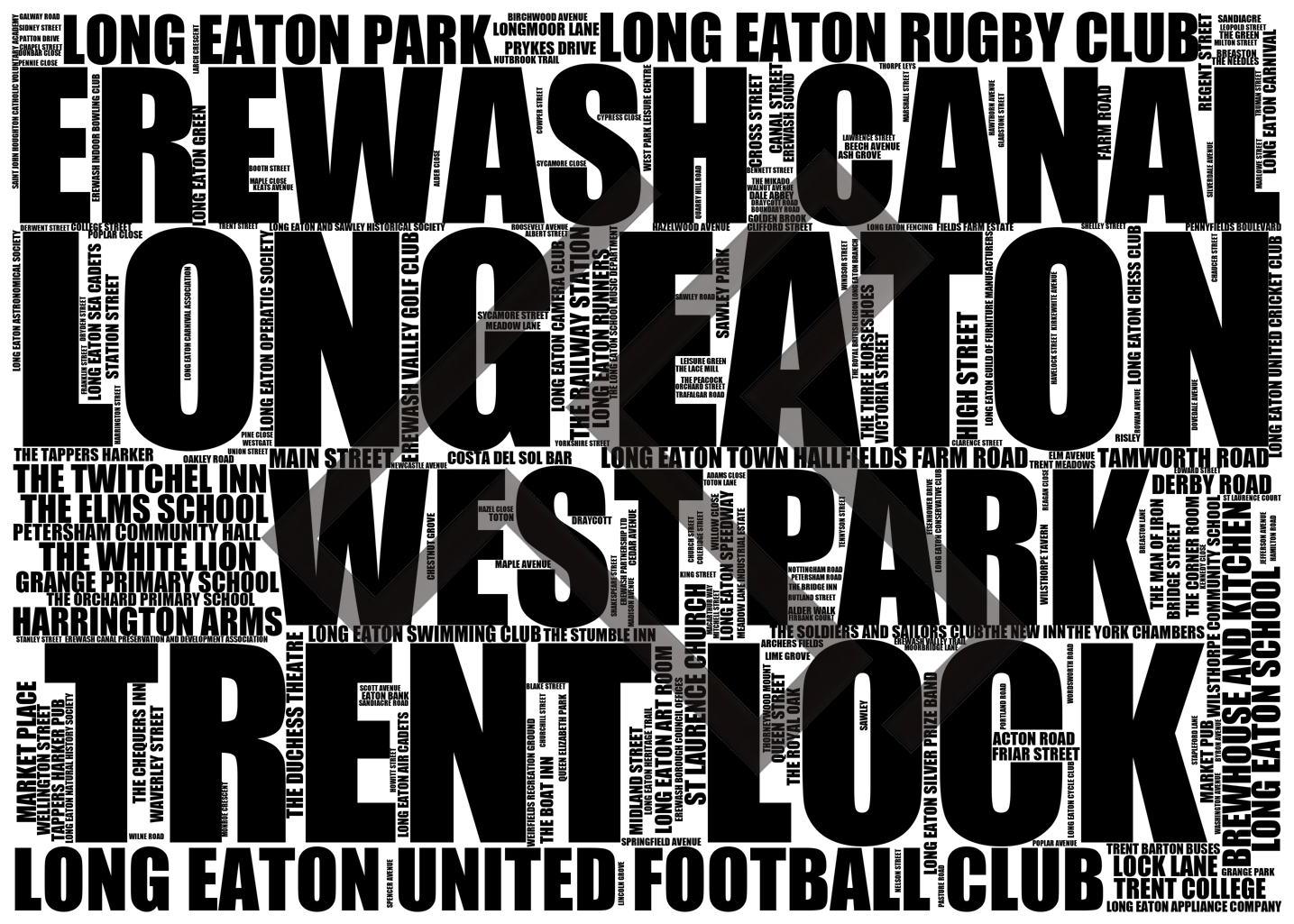 Long Eaton - Premium Typographic Word Cloud Prints, Posters & Gifts