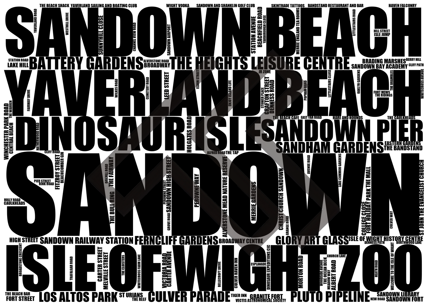 Sandown - Premium Typographic Word Cloud Prints, Posters & Gifts