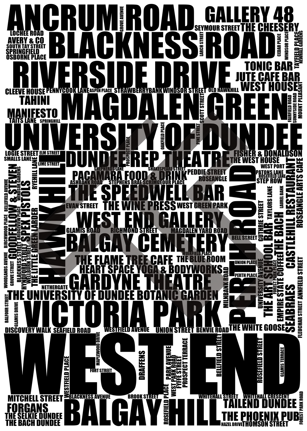 West End - Premium Typographic Word Cloud Prints, Posters & Gifts