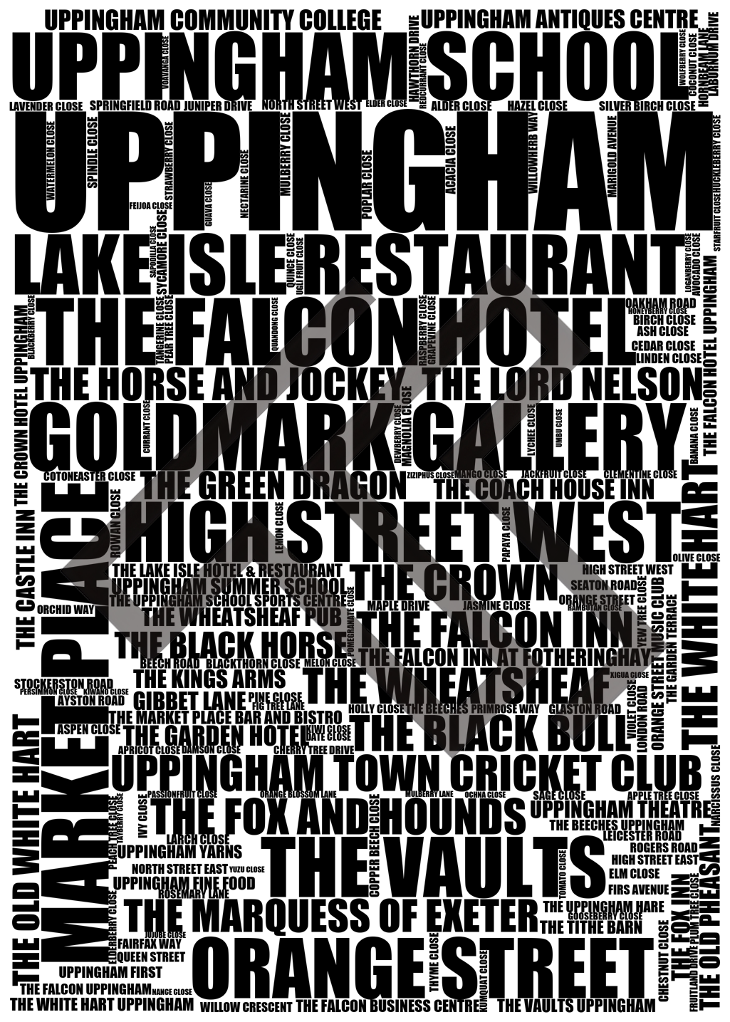 Uppingham - Premium Typographic Word Cloud Prints, Posters & Gifts
