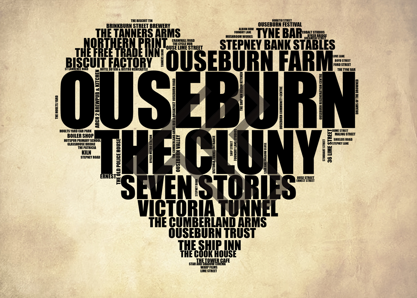 Ouseburn - Premium Typographic Word Cloud Prints, Posters & Gifts