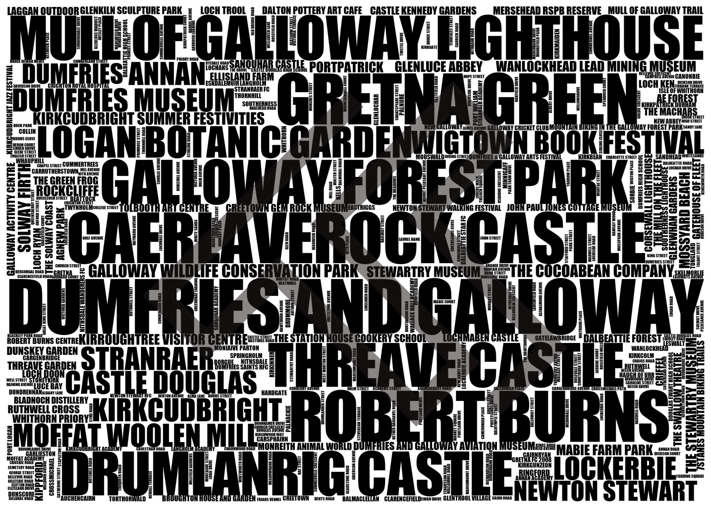 Dumfries and Galloway - Premium Typographic Word Cloud Prints, Posters & Gifts