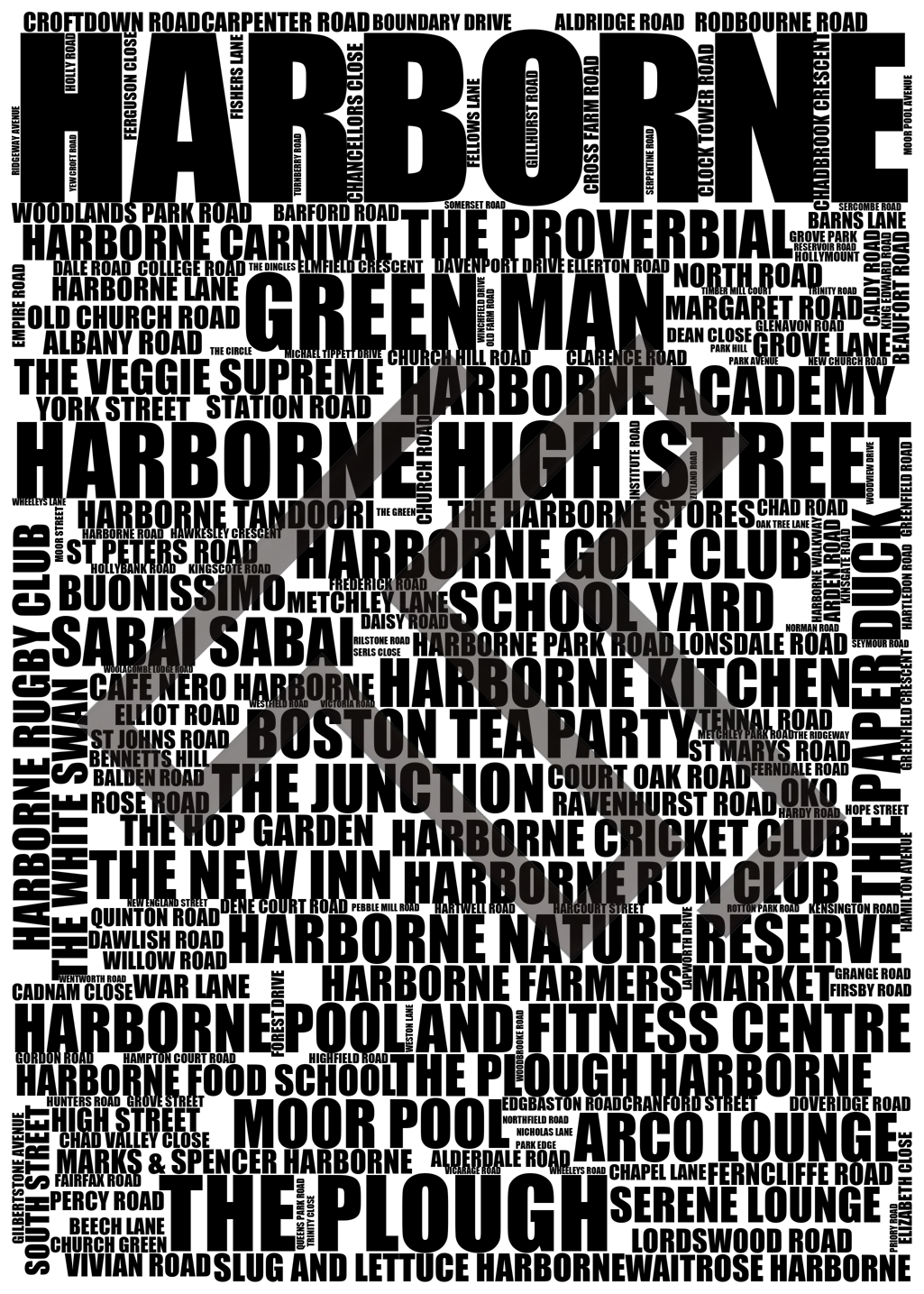 Harborne - Premium Typographic Word Cloud Prints, Posters & Gifts