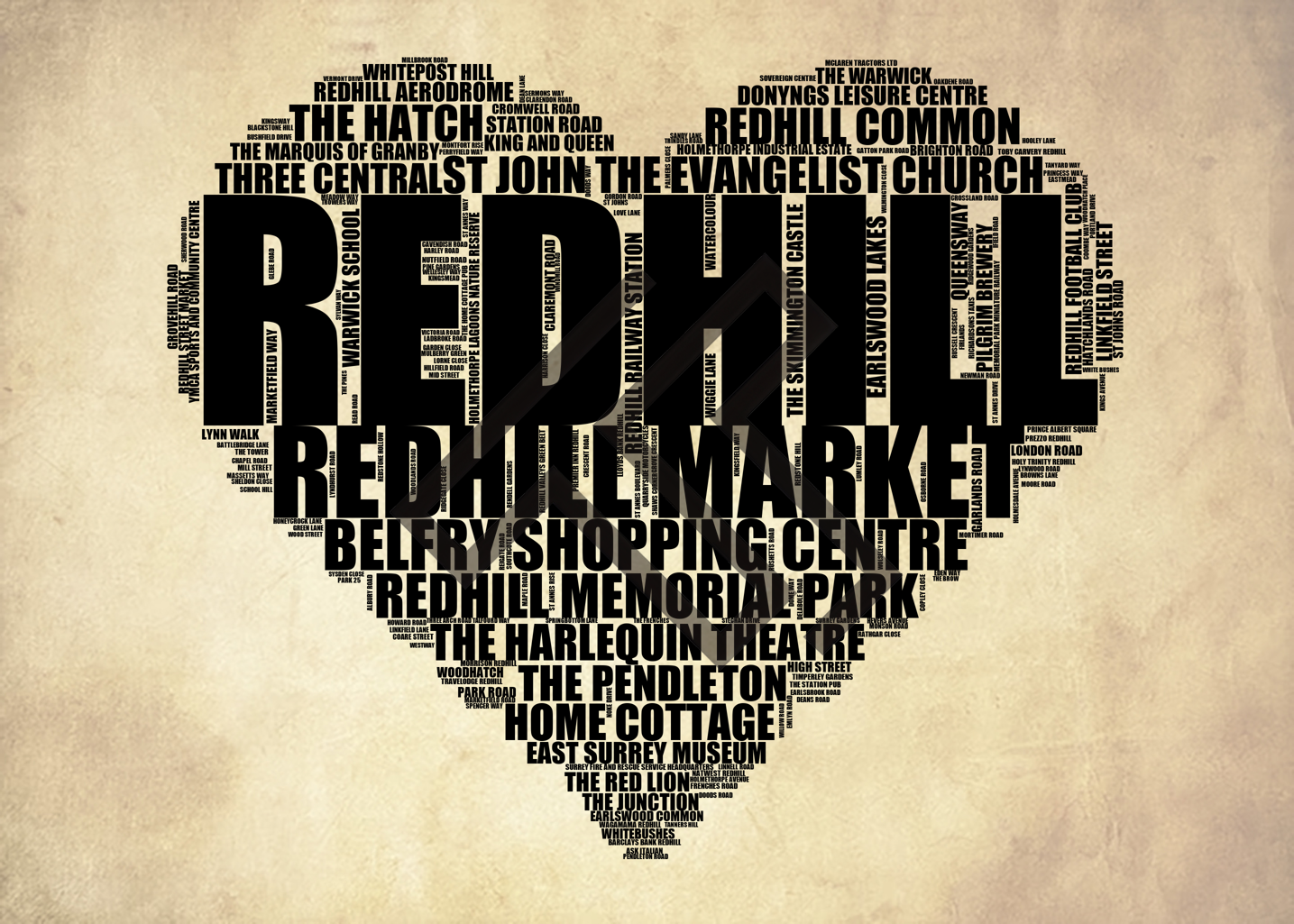 Redhill - Premium Typographic Word Cloud Prints, Posters & Gifts