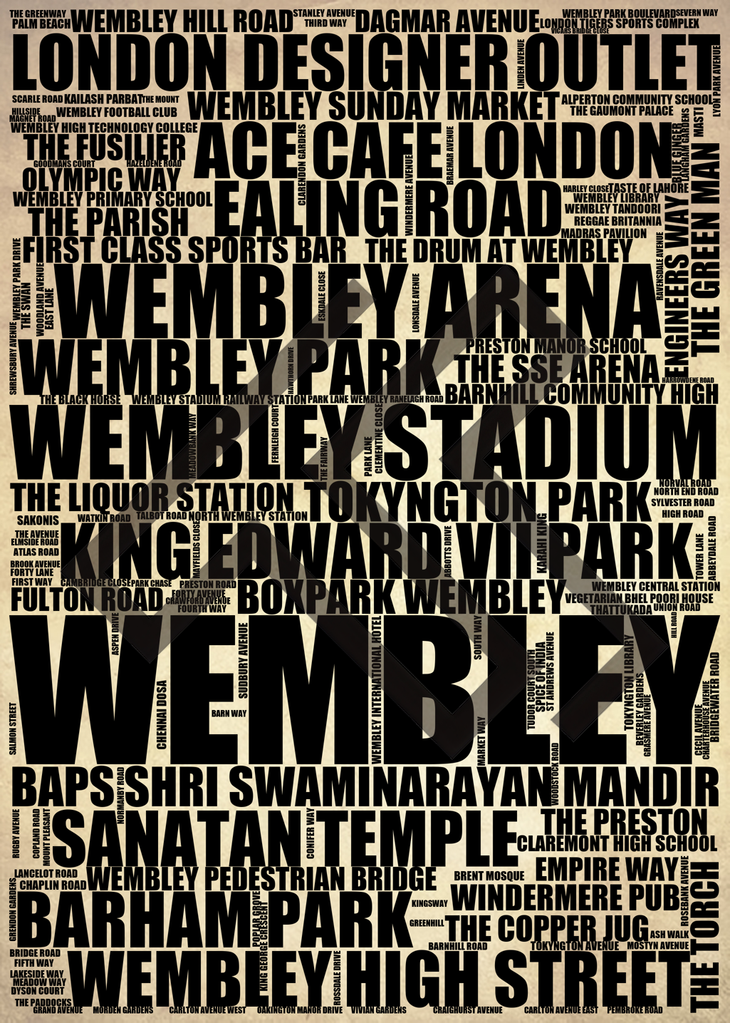 Wembley - Premium Typographic Word Cloud Prints, Posters & Gifts