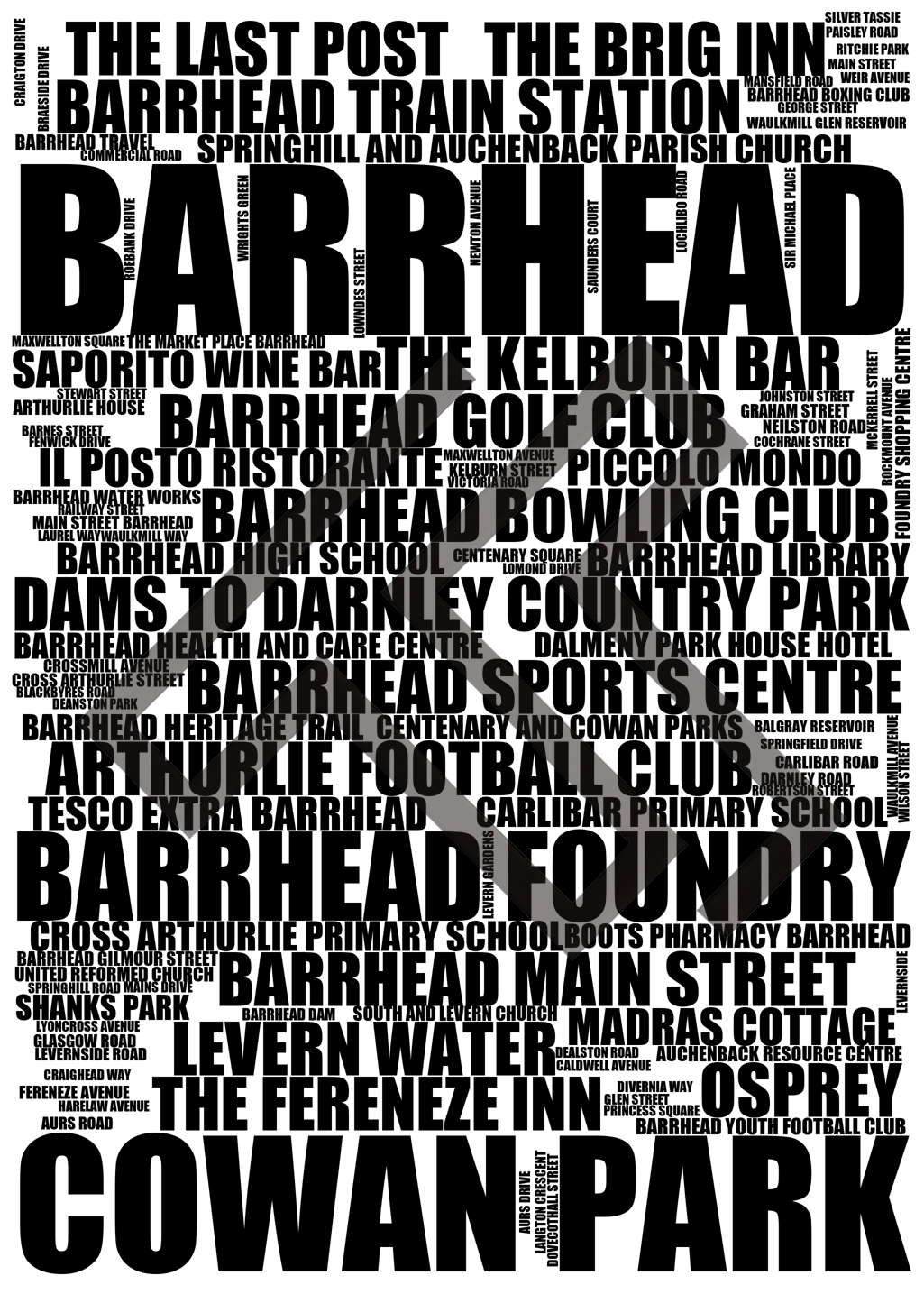 Barrhead - Premium Typographic Word Cloud Prints, Posters & Gifts