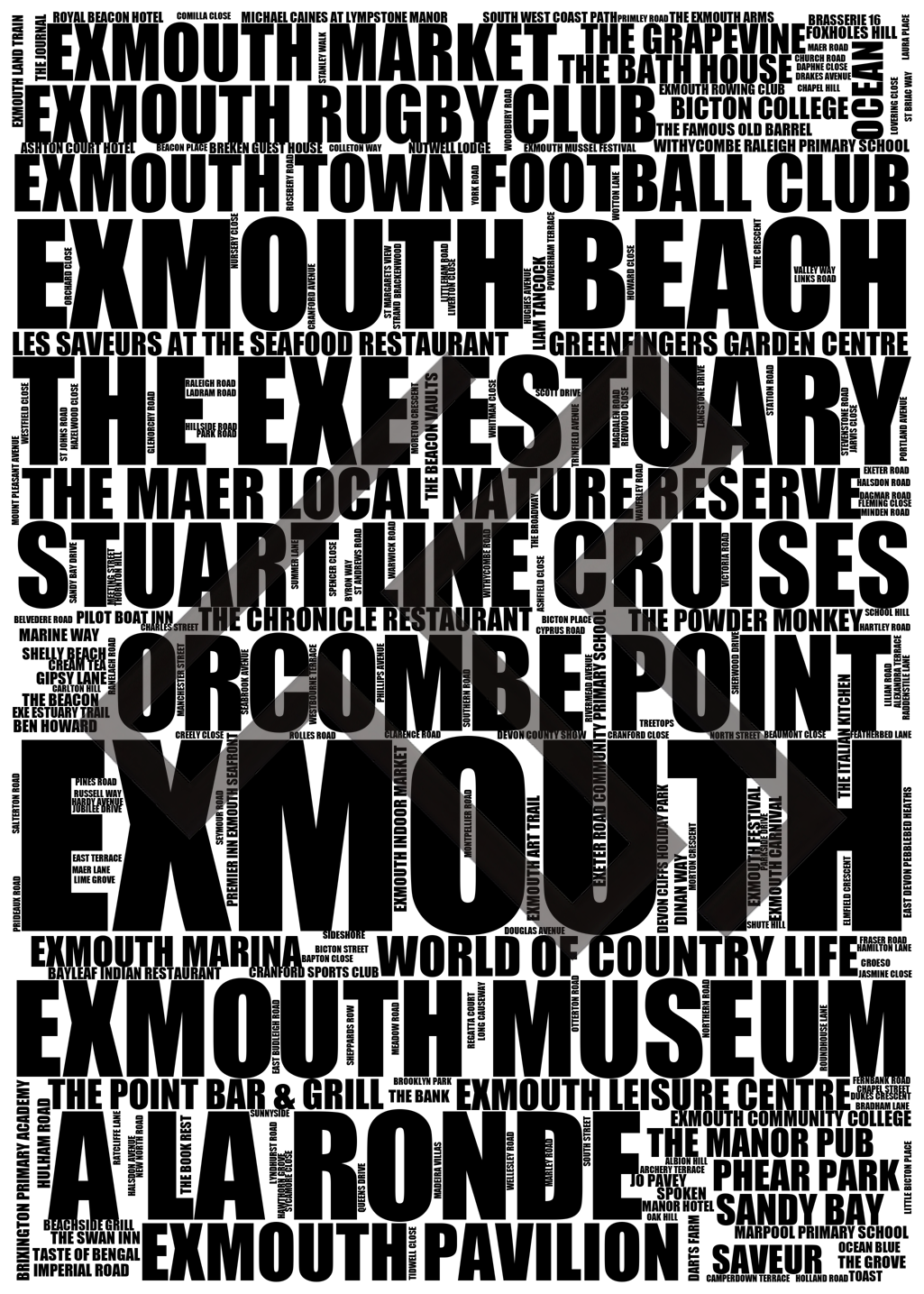 Exmouth - Premium Typographic Word Cloud Prints, Posters & Gifts