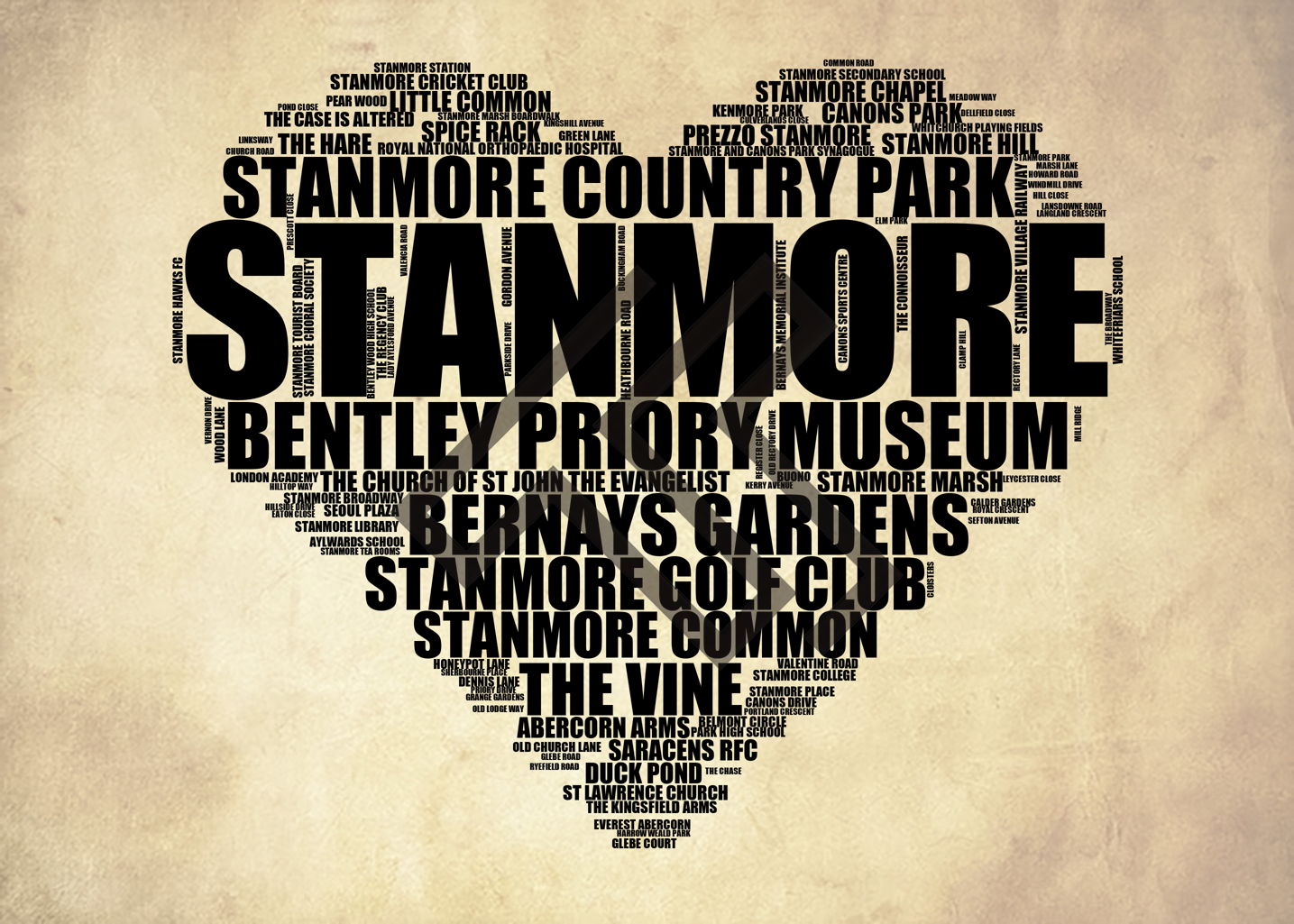 Stanmore - Premium Typographic Word Cloud Prints, Posters & Gifts