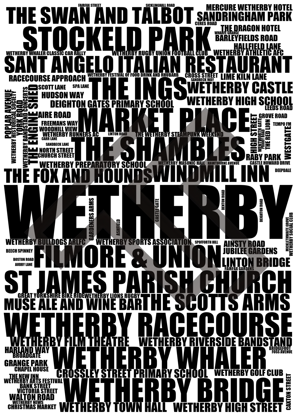 Wetherby - Premium Typographic Word Cloud Prints, Posters & Gifts