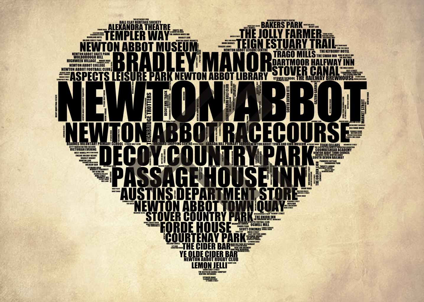Newton Abbot - Premium Typographic Word Cloud Prints, Posters & Gifts