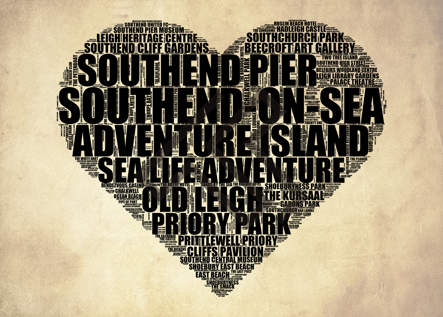 Southend-on-Sea - Premium Typographic Word Cloud Prints, Posters & Gifts