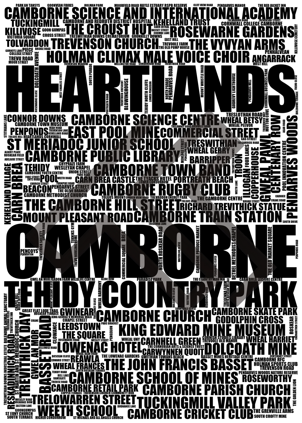 Camborne - Premium Typographic Word Cloud Prints, Posters & Gifts