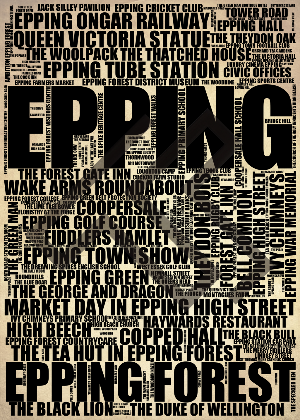 Epping - Premium Typographic Word Cloud Prints, Posters & Gifts