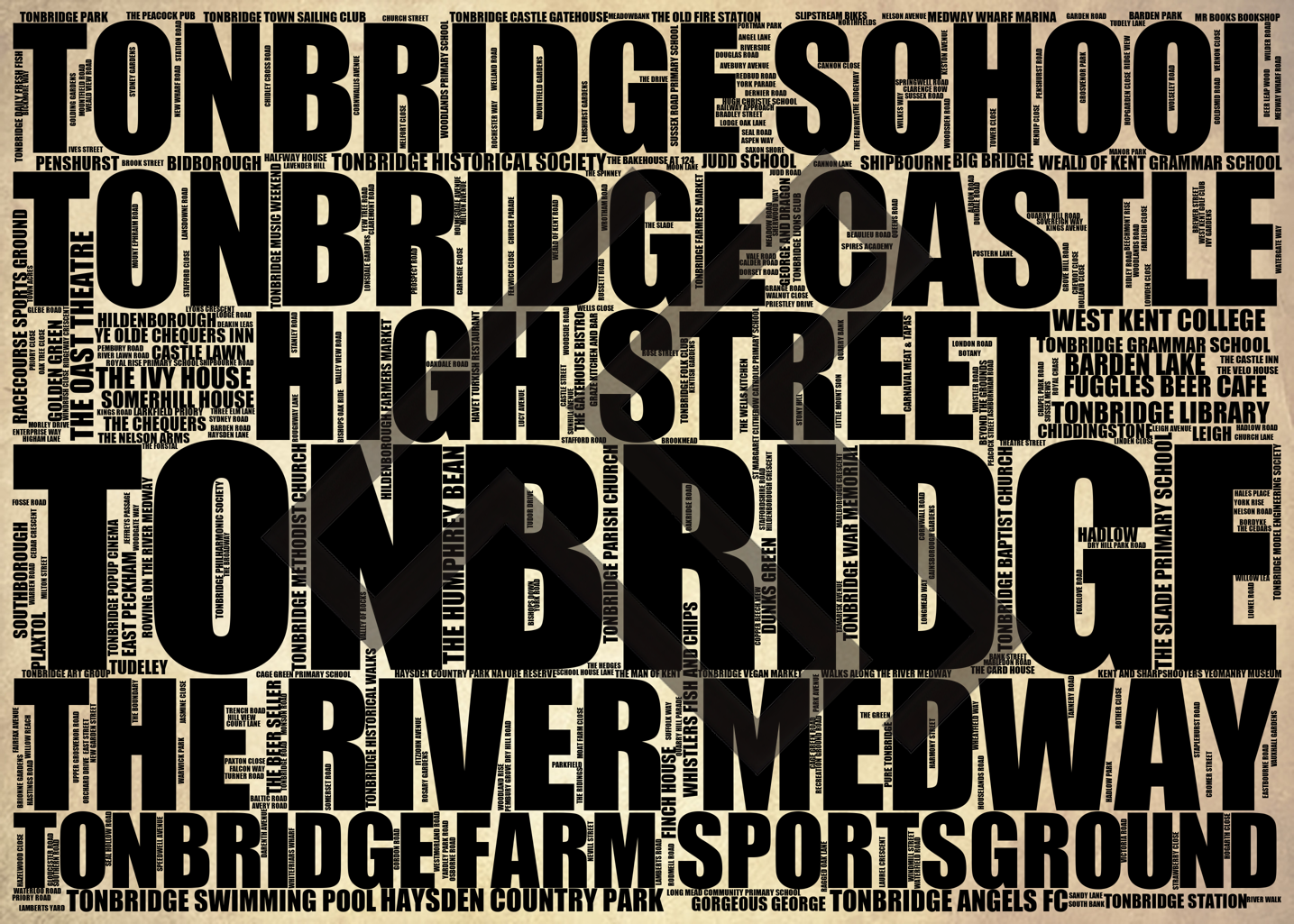 Tonbridge - Premium Typographic Word Cloud Prints, Posters & Gifts