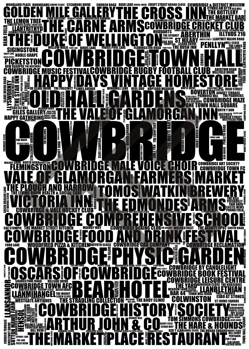 Cowbridge - Premium Typographic Word Cloud Prints, Posters & Gifts