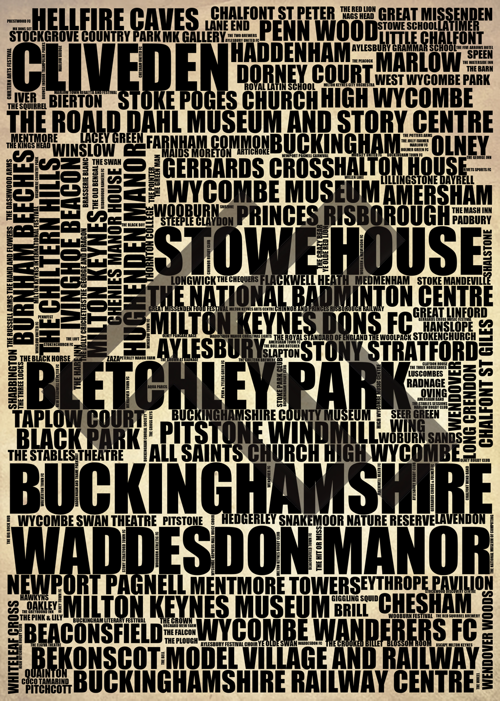 Buckinghamshire - Premium Typographic Word Cloud Prints, Posters & Gifts