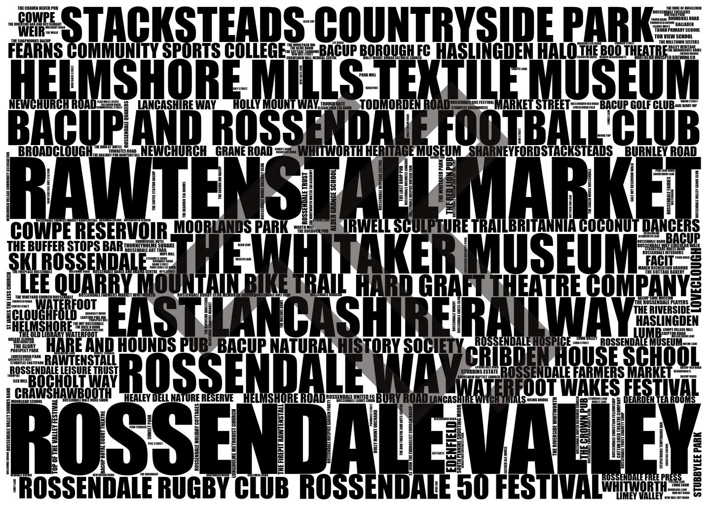 Rossendale Valley - Premium Typographic Word Cloud Prints, Posters & Gifts