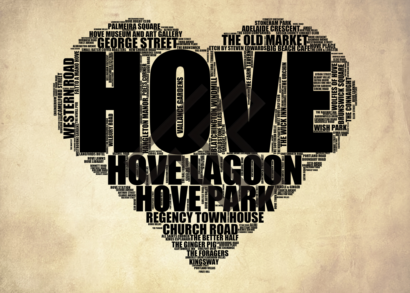 Hove - Premium Typographic Word Cloud Prints, Posters & Gifts