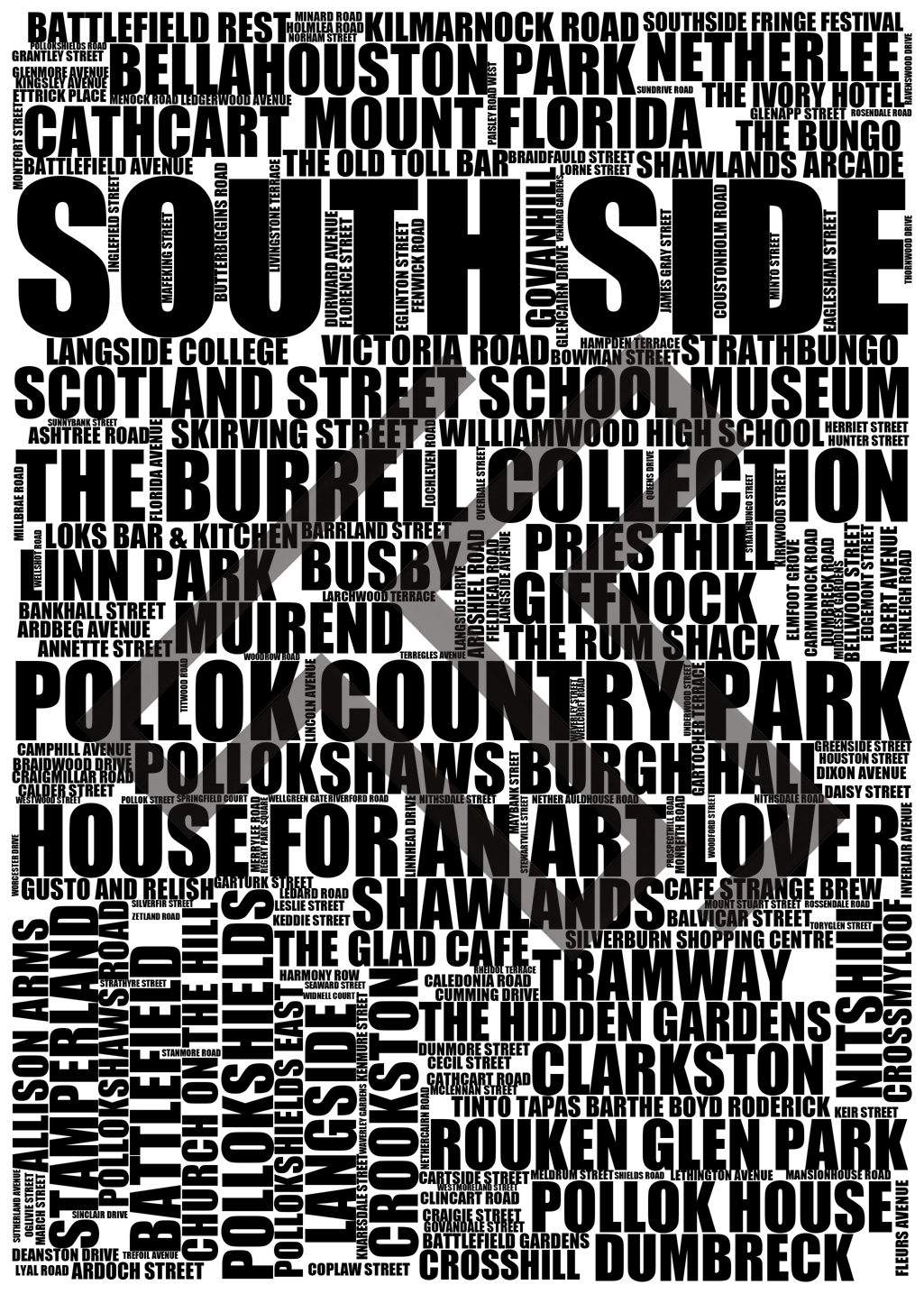 South Side - Premium Typographic Word Cloud Prints, Posters & Gifts