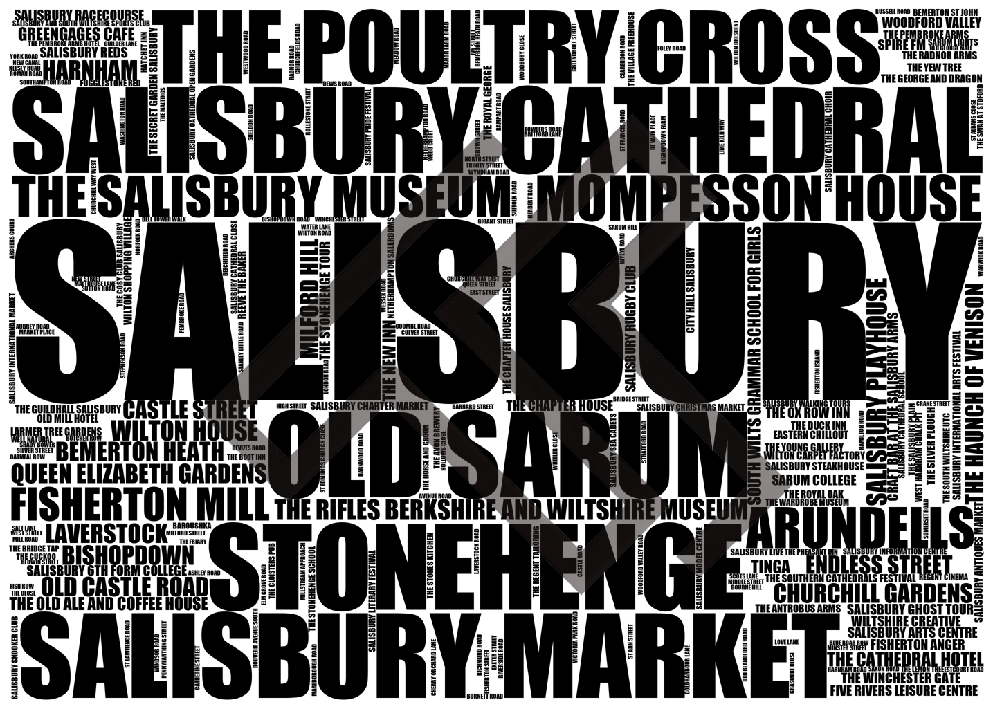 Salisbury - Premium Typographic Word Cloud Prints, Posters & Gifts