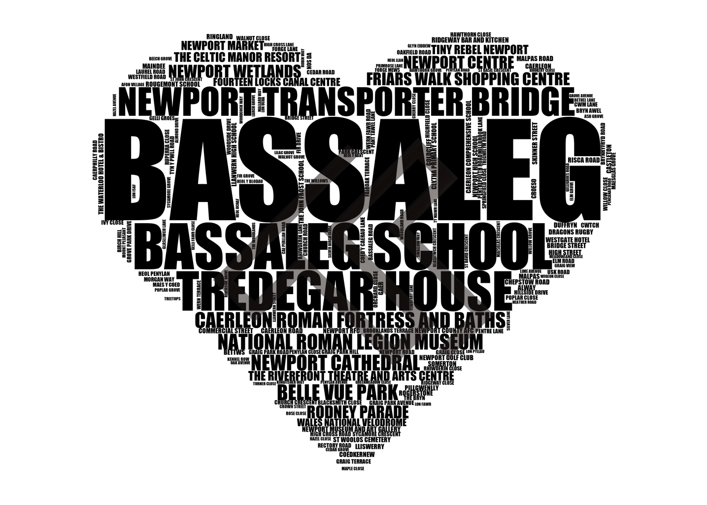 Bassaleg - Premium Typographic Word Cloud Prints, Posters & Gifts