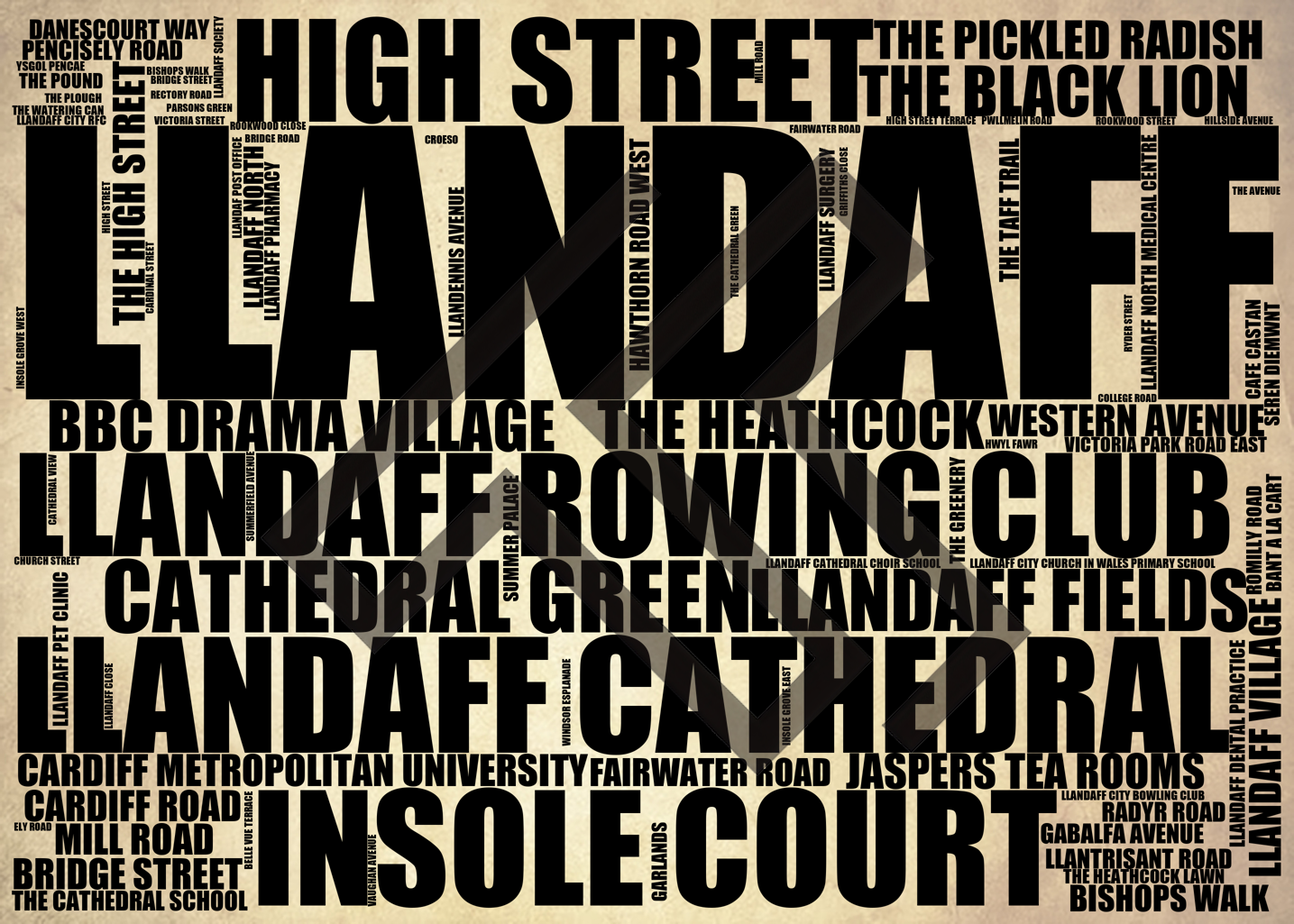 Llandaff - Premium Typographic Word Cloud Prints, Posters & Gifts