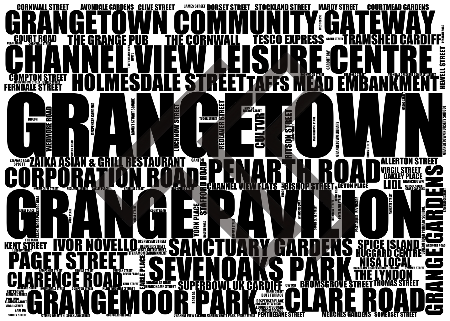 Grangetown - Premium Typographic Word Cloud Prints, Posters & Gifts
