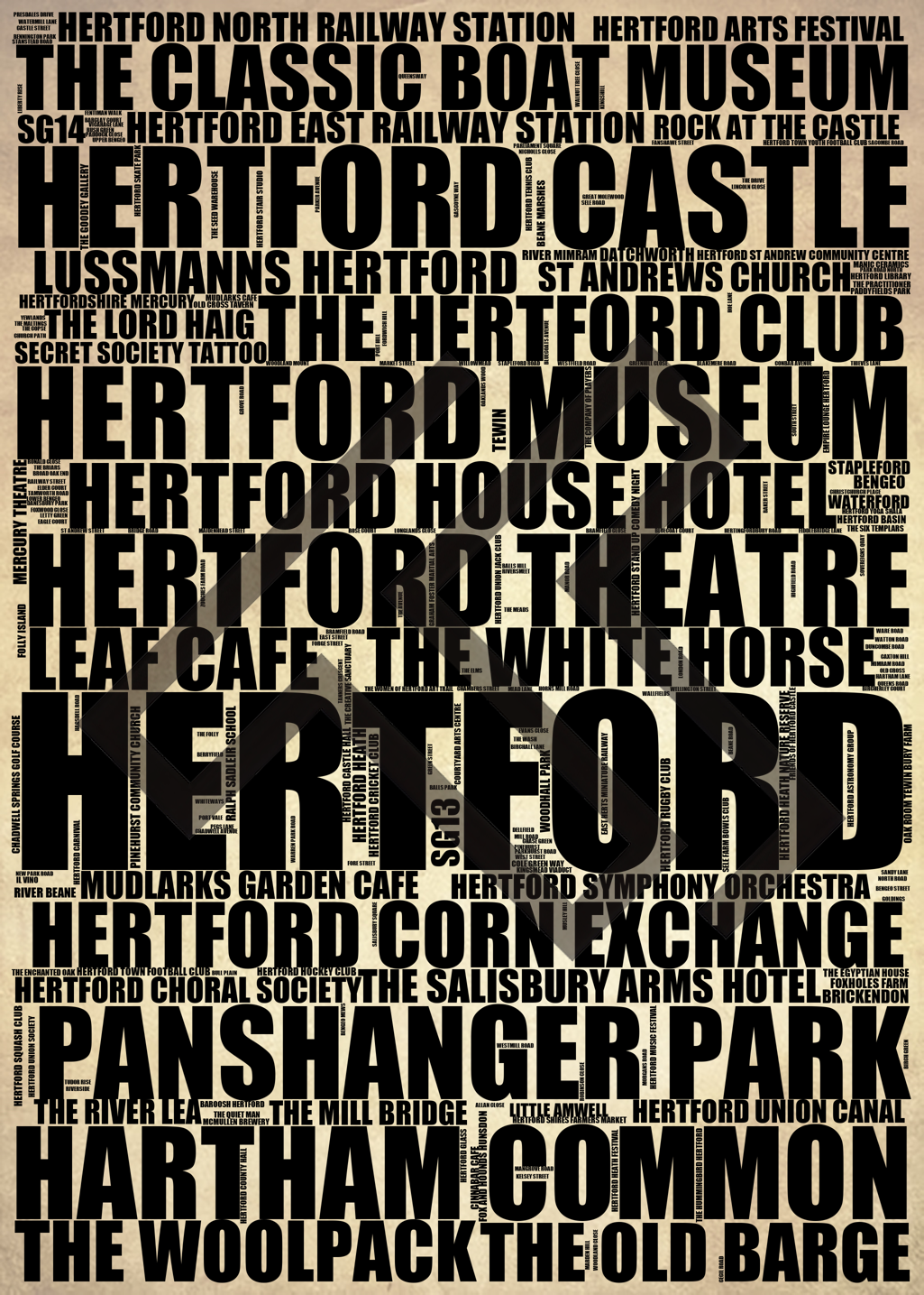 Hertford - Premium Typographic Word Cloud Prints, Posters & Gifts