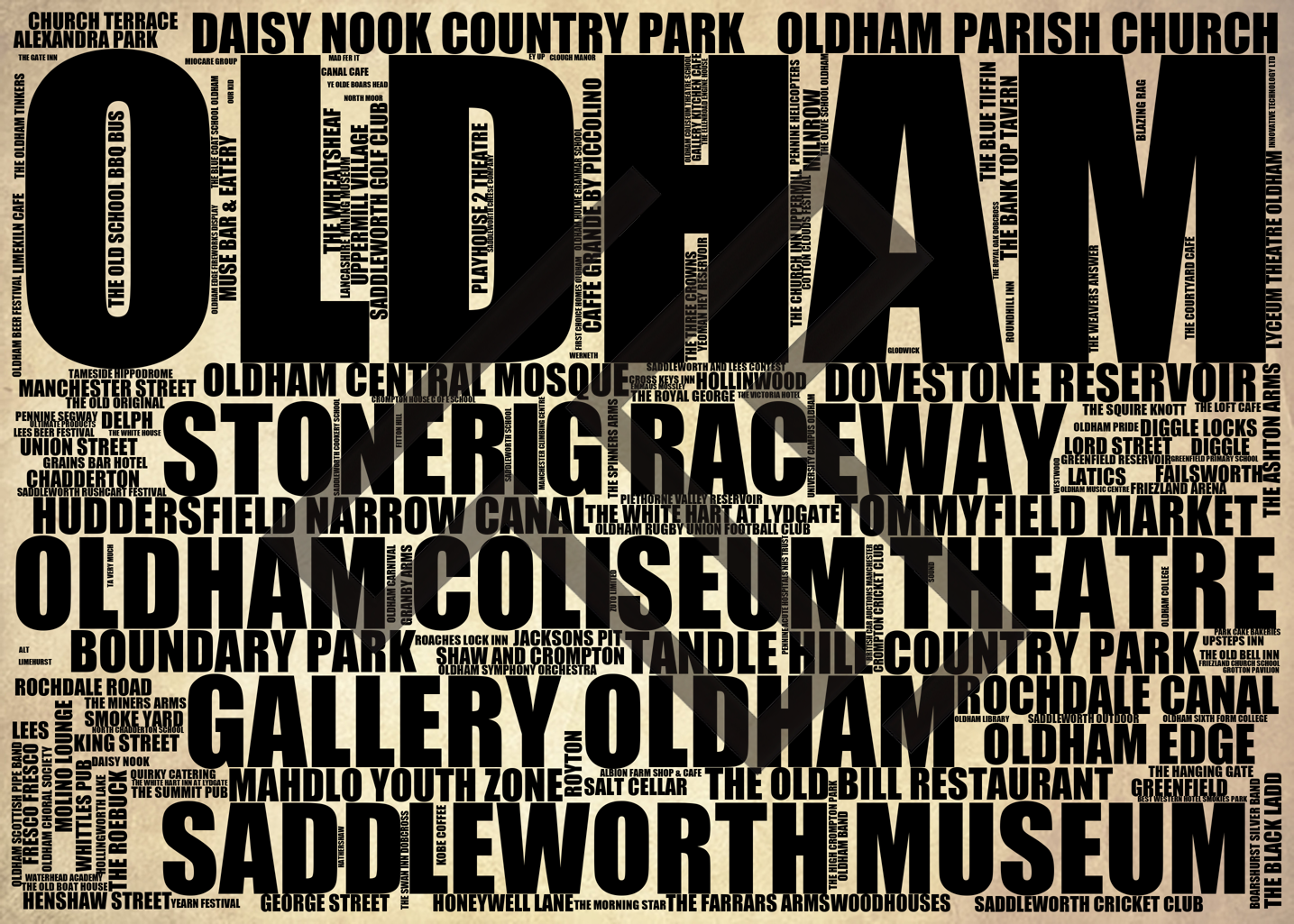 Oldham - Premium Typographic Word Cloud Prints, Posters & Gifts