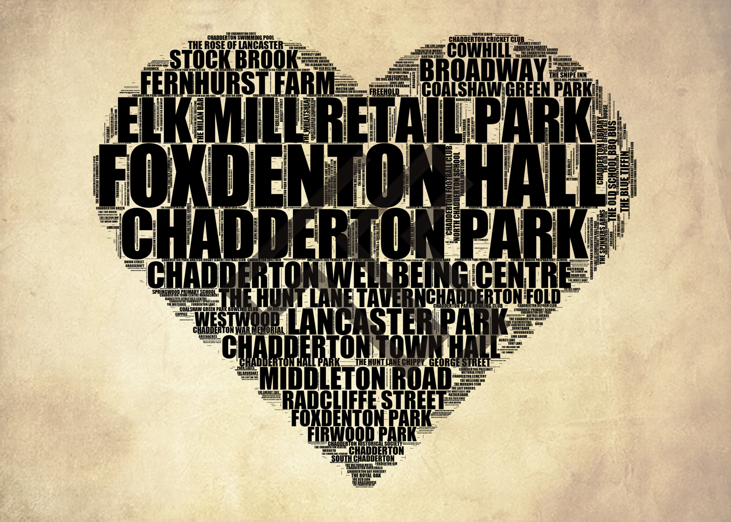 Chadderton - Premium Typographic Word Cloud Prints, Posters & Gifts