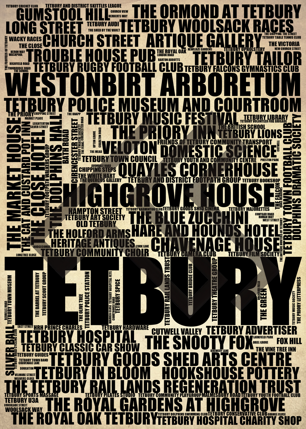Tetbury - Premium Typographic Word Cloud Prints, Posters & Gifts