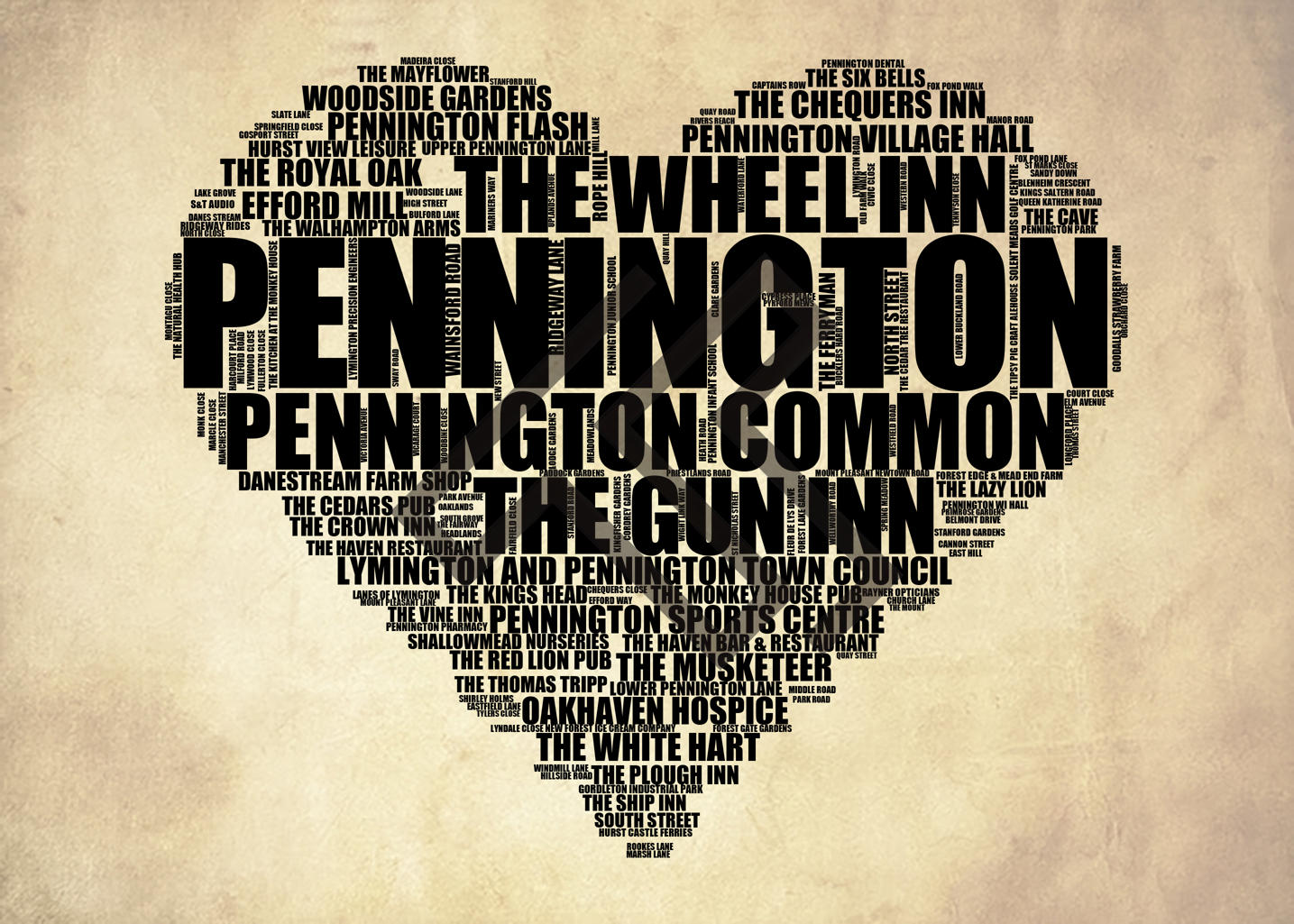 Pennington - Premium Typographic Word Cloud Prints, Posters & Gifts