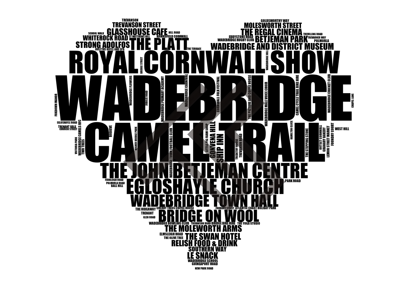 Wadebridge - Premium Typographic Word Cloud Prints, Posters & Gifts