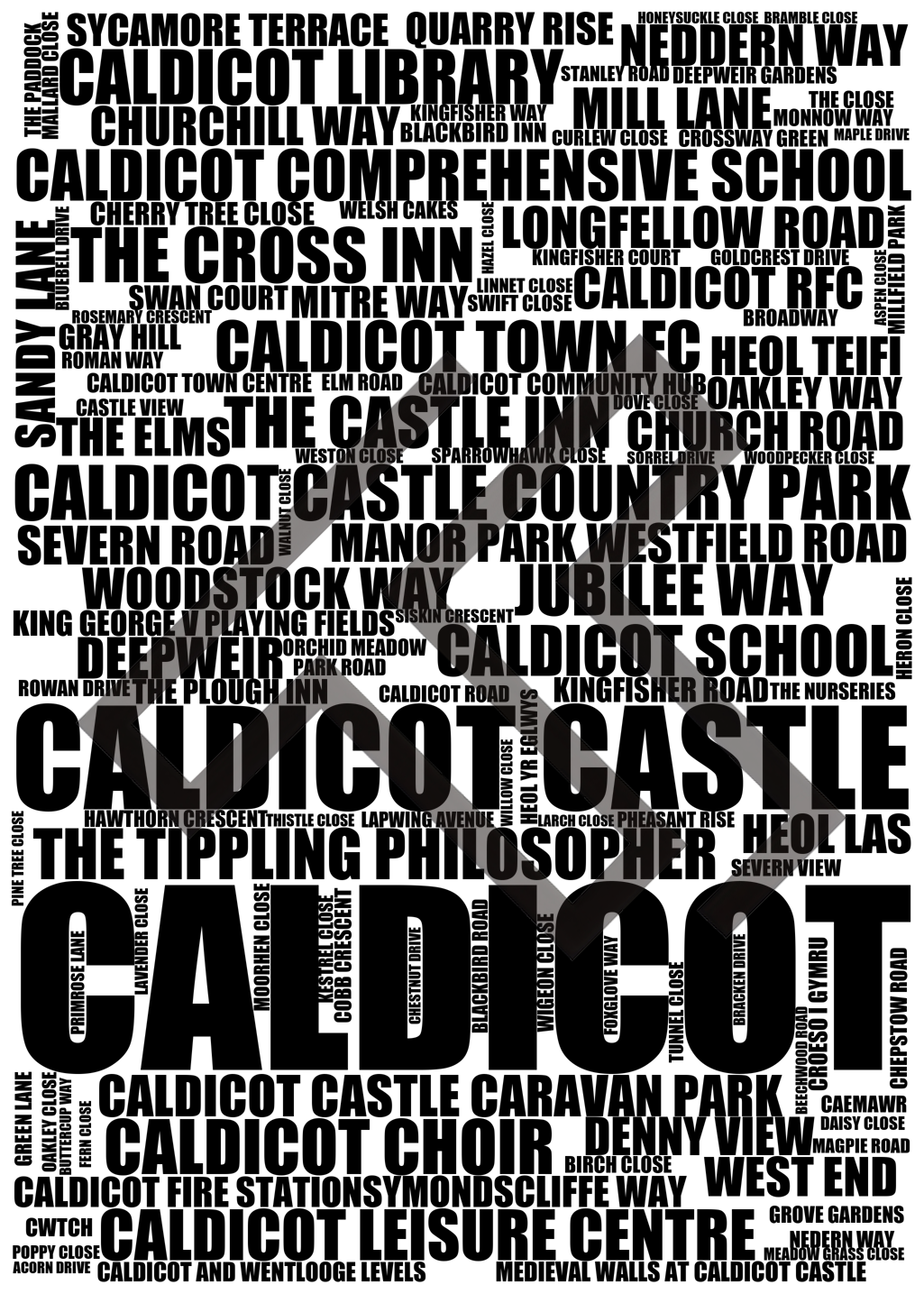 Caldicot - Premium Typographic Word Cloud Prints, Posters & Gifts