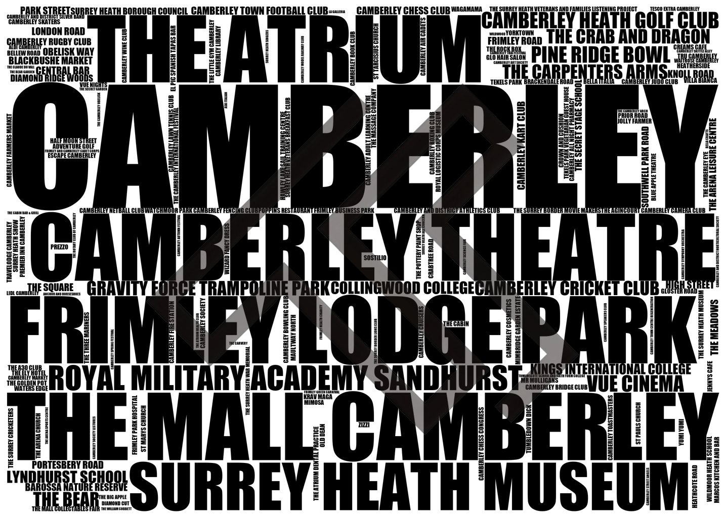 Camberley - Premium Typographic Word Cloud Prints, Posters & Gifts