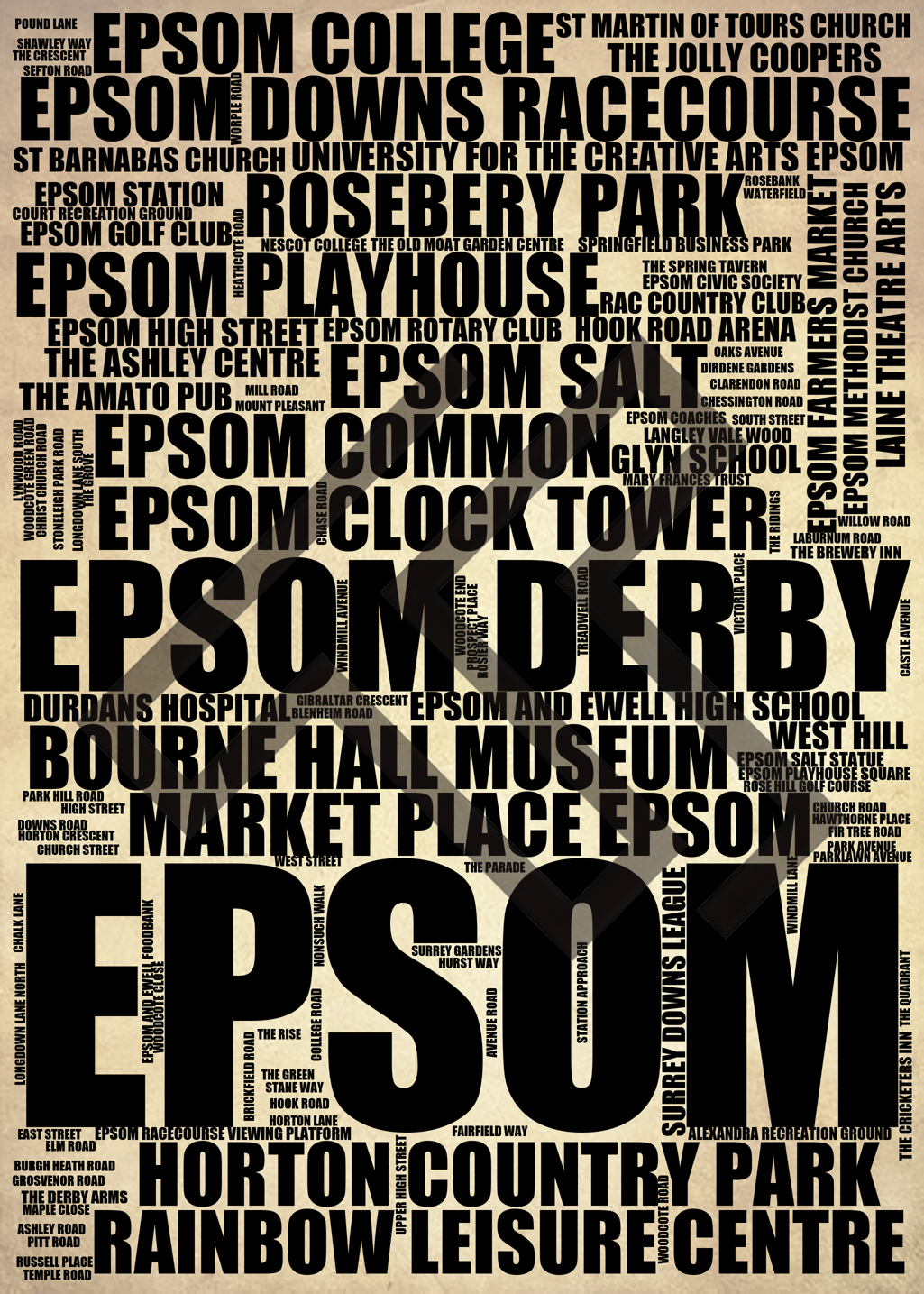 Epsom - Premium Typographic Word Cloud Prints, Posters & Gifts