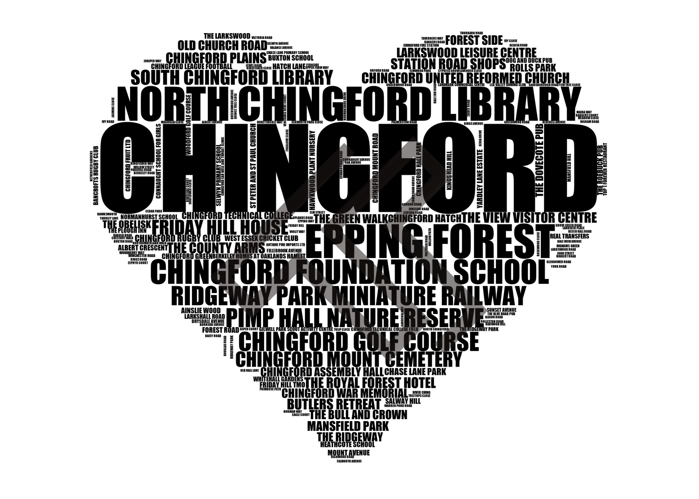 Chingford - Premium Typographic Word Cloud Prints, Posters & Gifts