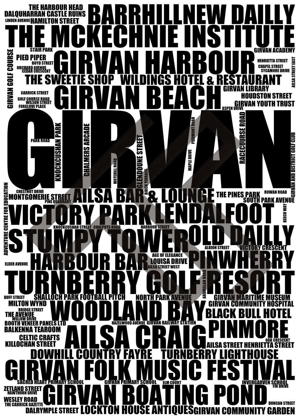 Girvan - Premium Typographic Word Cloud Prints, Posters & Gifts