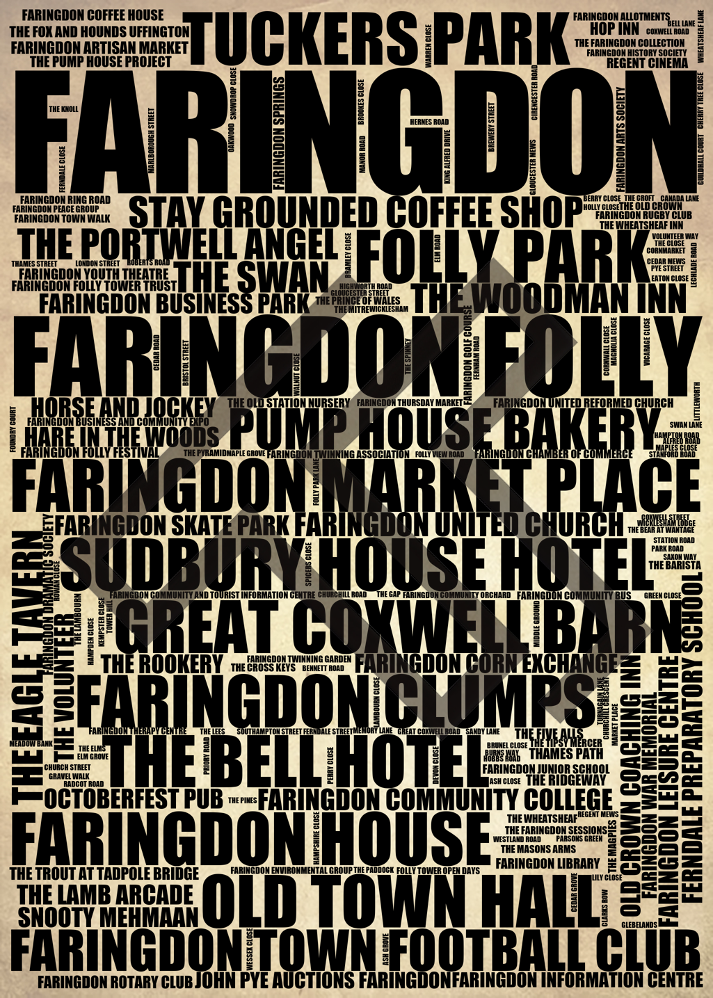 Faringdon - Premium Typographic Word Cloud Prints, Posters & Gifts