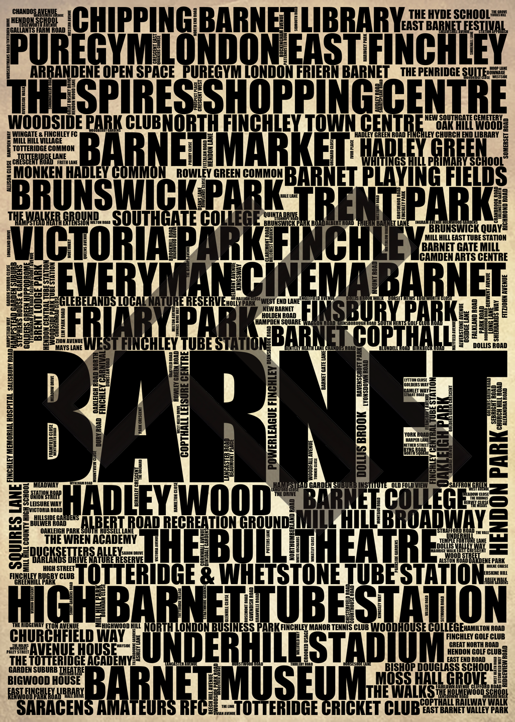 Barnet - Premium Typographic Word Cloud Prints, Posters & Gifts