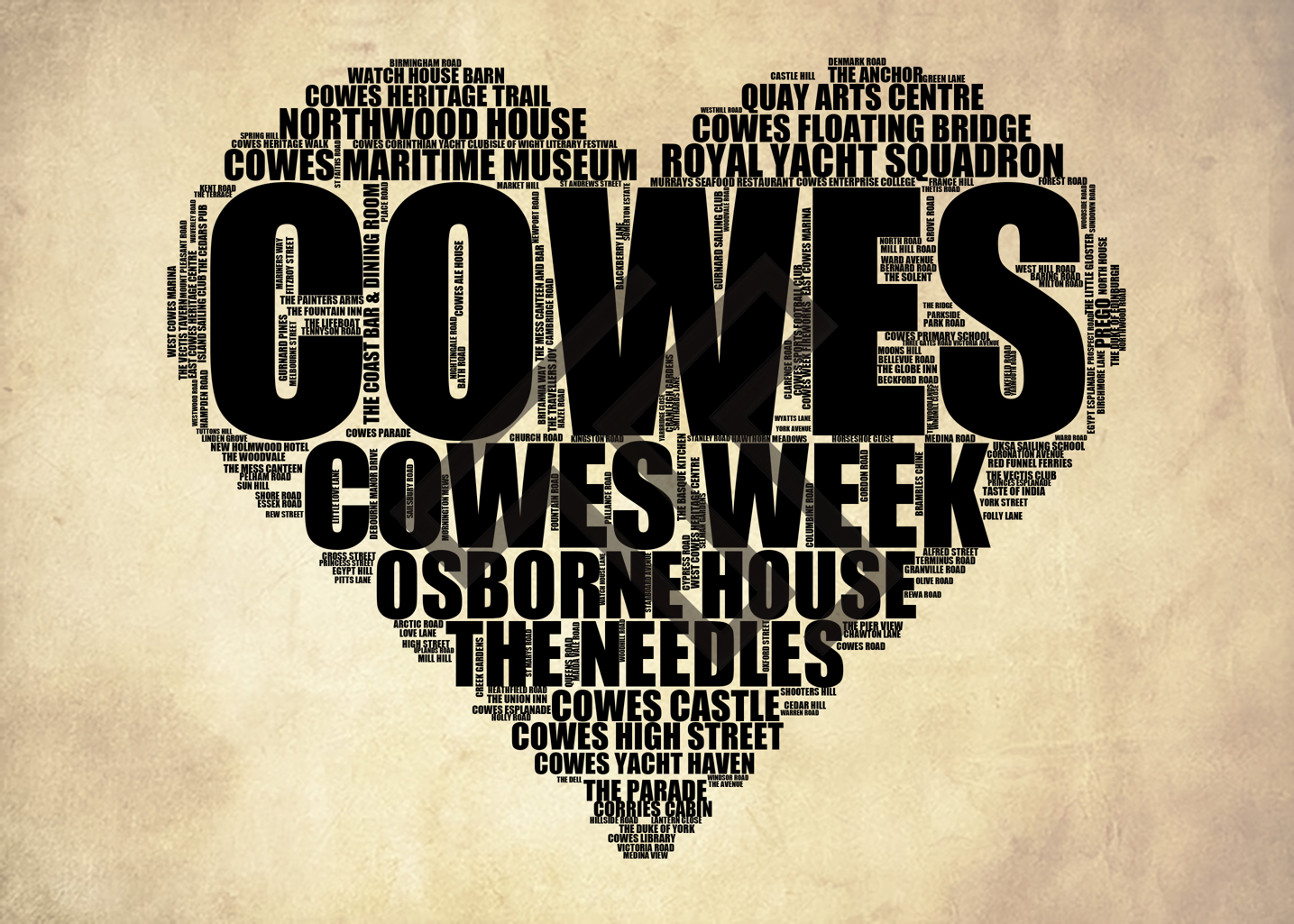 Cowes - Premium Typographic Word Cloud Prints, Posters & Gifts