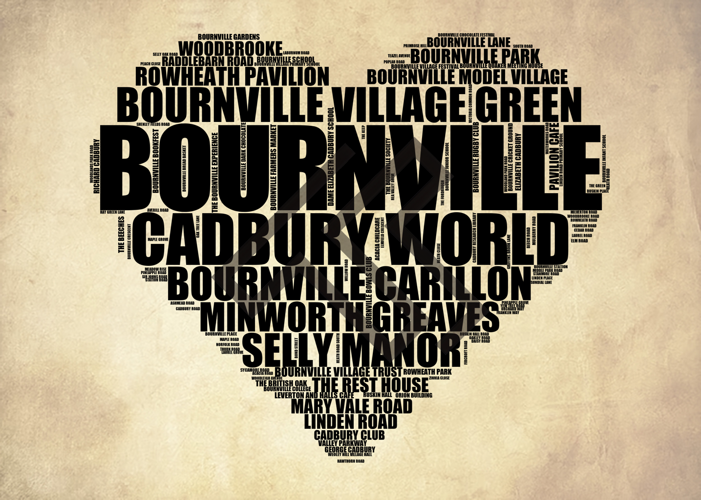 Bournville - Premium Typographic Word Cloud Prints, Posters & Gifts