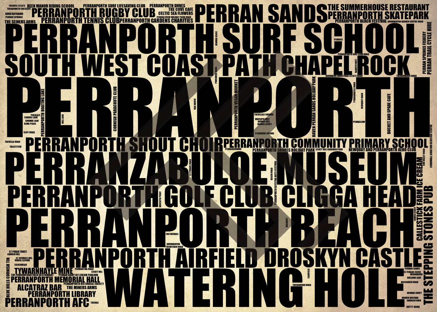 Perranporth - Premium Typographic Word Cloud Prints, Posters & Gifts