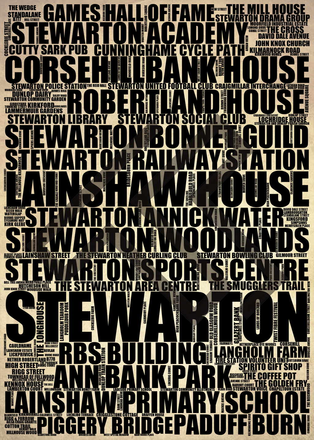 Stewarton - Premium Typographic Word Cloud Prints, Posters & Gifts