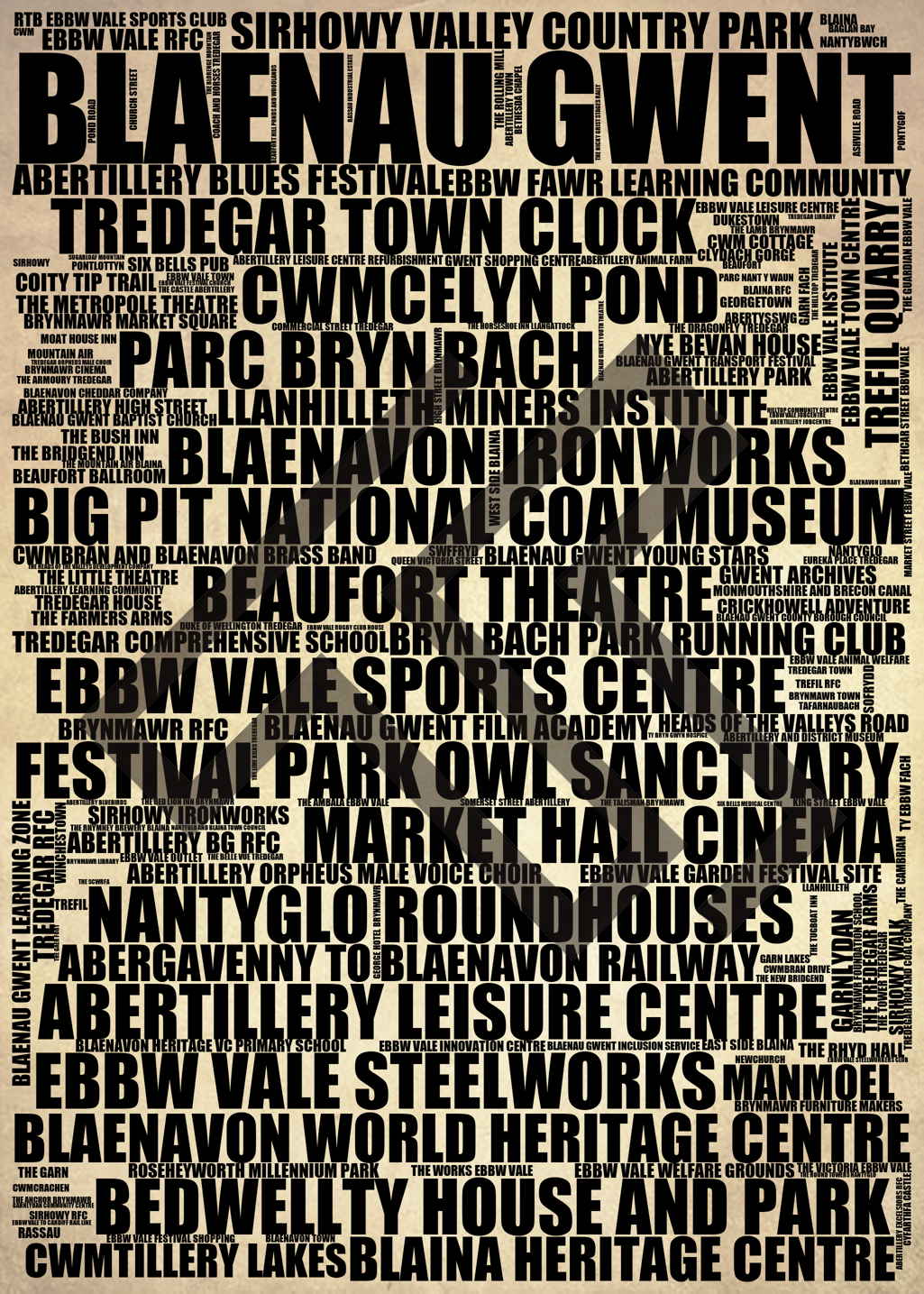 Blaenau Gwent - Premium Typographic Word Cloud Prints, Posters & Gifts