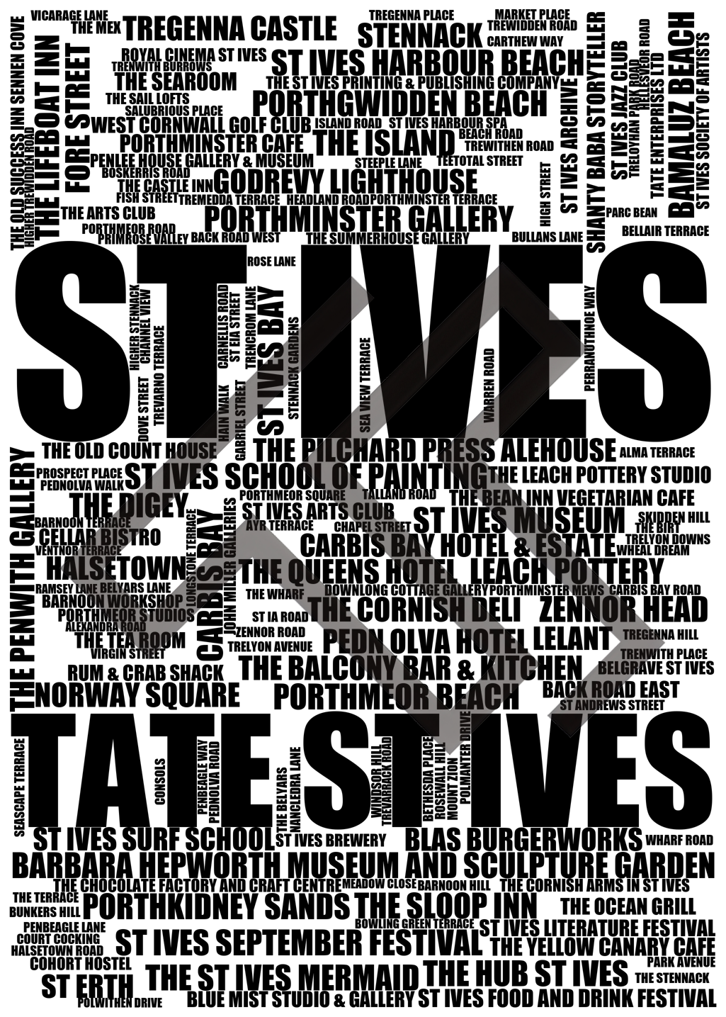 St Ives - Premium Typographic Word Cloud Prints, Posters & Gifts