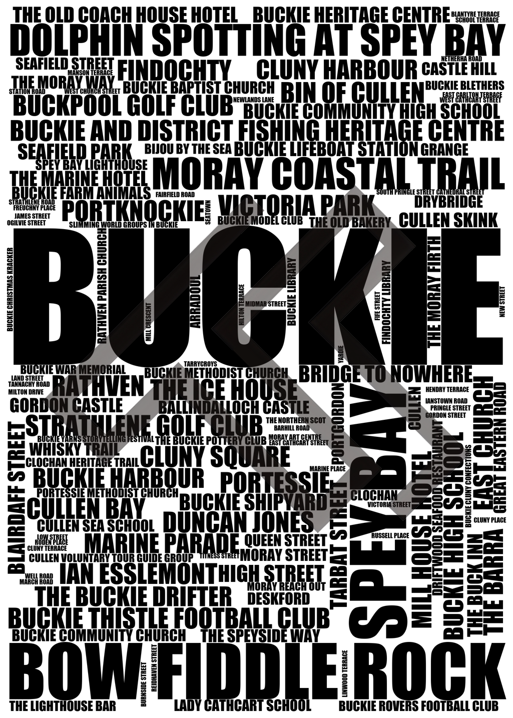 Buckie - Premium Typographic Word Cloud Prints, Posters & Gifts